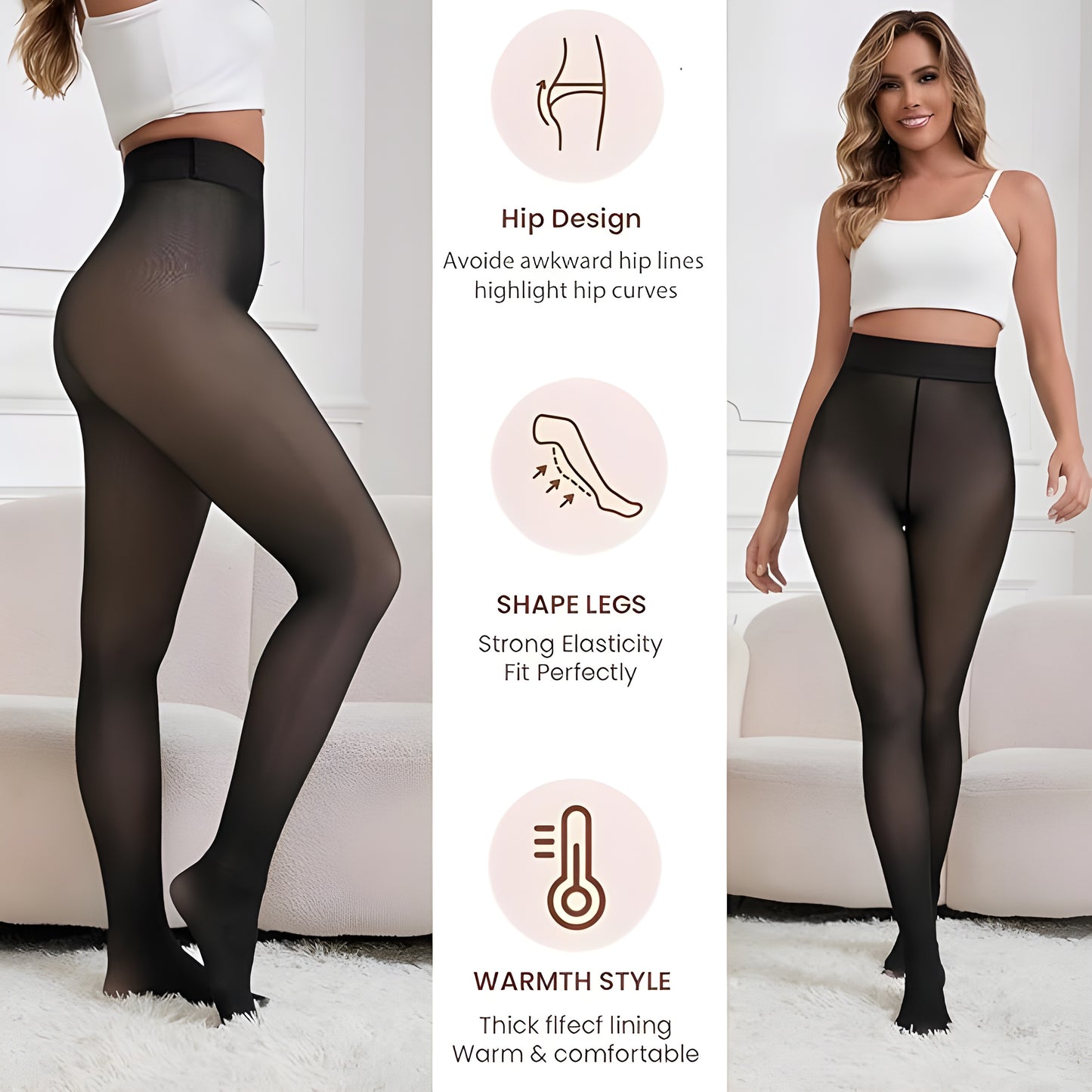 Fleece-Lined Sheer Compression Tights